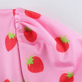 Strawberry Print Butterfly Print Mini  Dress Retro Dress