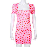 Strawberry Print Butterfly Print Mini  Dress Retro Dress