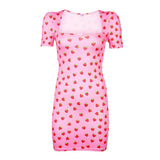 Strawberry Print Butterfly Print Mini  Dress Retro Dress