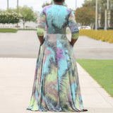 Women Plus Size Maxi Dresses Printed Sexy V-neck Swing Dress