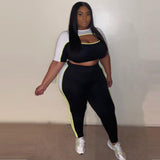 Women Plus Size Co-Ords Color Blocking Hollow Sexy Tight Fashion Casual Set