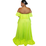Women Plus Size Midi Dresses Ruffled Off-Shoulder Top Front Short Back Long Trailing Dress Two-Piece Set