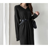 Work Dresses for Girls Autumn and Winter Vintage Knitted Dress Woolen Skirt Women