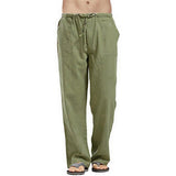 Linen Pants Straight Leg Pants Drawstring Lightweight Elastic Beach Pants Men's Casual Trousers with Pockets Men's Linen Large Size Pocket Trousers