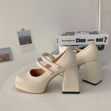 Nude Pumps Block Heel Vintage Mary Jane Shoes