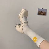 Nude Pumps Block Heel Vintage Mary Jane Shoes