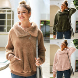 Women Sherpa Jacket Autumn and Winter Women's Solid Color Lambswool Long Sleeve Women's Sweater Top