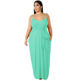 Women Plus Size Maxi Dresses Solid Color Sling Loose with Belt Long Dress