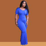 Women Plus Size Jumpsuits Tight-Fitting Solid Color Wide-Leg Jumpsuit