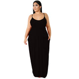 Women Plus Size Maxi Dresses Solid Color Sling Loose with Belt Long Dress