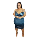 Women Plus Size Midi Dresses V-neck Lace Up Tight Sexy Dress