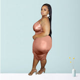 Women Plus Size Midi Dresses V-neck Lace Up Tight Sexy Dress