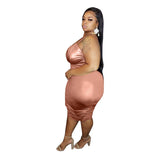 Women Plus Size Midi Dresses V-neck Lace Up Tight Sexy Dress