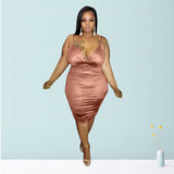 Women Plus Size Midi Dresses V-neck Lace Up Tight Sexy Dress
