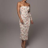 Women Summer Dresses Midi Dress Autumn Women's Sexy Mesh Floral Print Long Dress Autumn