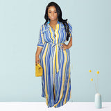 Women Plus Size Maxi Dresses Striped Cardigan Large Swing with Belt Dress