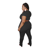 Women Plus Size Co-Ords Tight-Fitting Solid Color Fashion Casual Two-Piece Suit