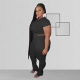 Women Plus Size Co-Ords Tight-Fitting Solid Color Fashion Casual Two-Piece Suit