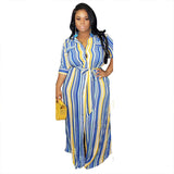 Women Plus Size Maxi Dresses Striped Cardigan Large Swing with Belt Dress