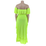 Women Plus Size Midi Dresses Ruffled Off-Shoulder Top Front Short Back Long Trailing Dress Two-Piece Set