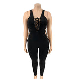 Women Plus Size Jumpsuits Deep V Sexy Bandage Tight Jumpsuit