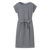 Work Dresses with Pockets Summer Fashion Lace-up round Neck Pocket Dress