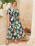 Women Plus Size Maxi Dresses Muslim Print Dress