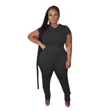 Women Plus Size Co-Ords Tight-Fitting Solid Color Fashion Casual Two-Piece Suit