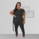 Women Plus Size Co-Ords Tight-Fitting Solid Color Fashion Casual Two-Piece Suit