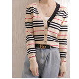 Knitted Cardigan Striped Coat V-neck Sweater