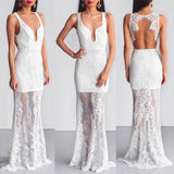 Women Lace Wedding Dress Summer Women's Sexy V-neck Backless Dress Lace Dress