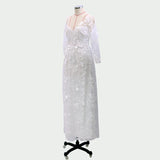 Women Lace Wedding Dress Lace Deep V Long Sleeve Formal Dress