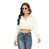 Women Sherpa Jacket Autumn and Winter Lamb Wool Short Coat Plush Pullover Sweater Top