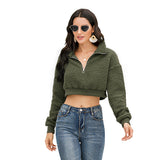Women Sherpa Jacket Autumn and Winter Lamb Wool Short Coat Plush Pullover Sweater Top