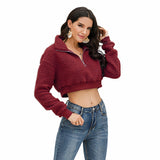 Women Sherpa Jacket Autumn and Winter Lamb Wool Short Coat Plush Pullover Sweater Top