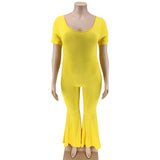 Women Plus Size Jumpsuits Tight-Fitting Solid Color Wide-Leg Jumpsuit