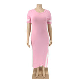 Women Plus Size Maxi Dresses Contrast Cloth Tight Split Long Dress