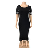 Women Plus Size Maxi Dresses Contrast Cloth Tight Split Long Dress