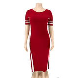 Women Plus Size Maxi Dresses Contrast Cloth Tight Split Long Dress
