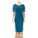 Women Plus Size Maxi Dresses Contrast Cloth Tight Split Long Dress