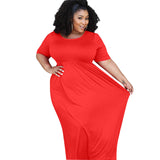Women Plus Size Maxi Dresses Pleating Large Swing Short Sleeve Dress