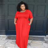 Women Plus Size Maxi Dresses Pleating Large Swing Short Sleeve Dress