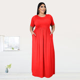 Women Plus Size Maxi Dresses Pleating Large Swing Short Sleeve Dress