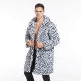Men Dalmatian Coat Fur Leopard Print Large Lapel Long Coat
