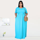 Women Plus Size Maxi Dresses Pleating Large Swing Short Sleeve Dress