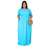 Women Plus Size Maxi Dresses Pleating Large Swing Short Sleeve Dress