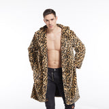 Men Dalmatian Coat Fur Leopard Print Large Lapel Long Coat