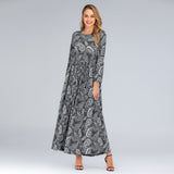 Muslim Women Stylish Kashibo Abaya Muslim Ladies Long Gown Islamic Clothing Jilbab Jalabiya Round Neck Long Sleeve Slim Fit Large Swing Dress
