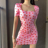 Strawberry Print Butterfly Print Mini  Dress Retro Dress