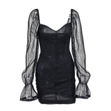Women Summer Dresses Mini Dress Sexy Fashion Chiffon Polka Dots Square Collar Ruffle Hip Short Skirt Dress